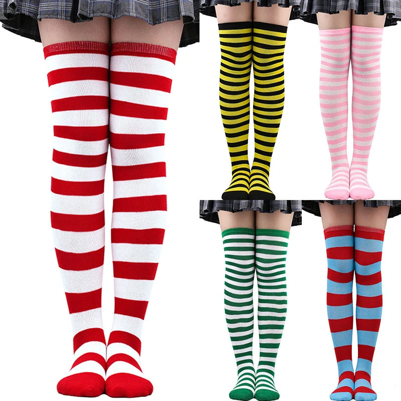 

Color Stripe Socks girl Over Knee Stocking Stripe Printed Thigh High Striped Cotton Socks Gloves Sweet Overknee Socks Long Glove