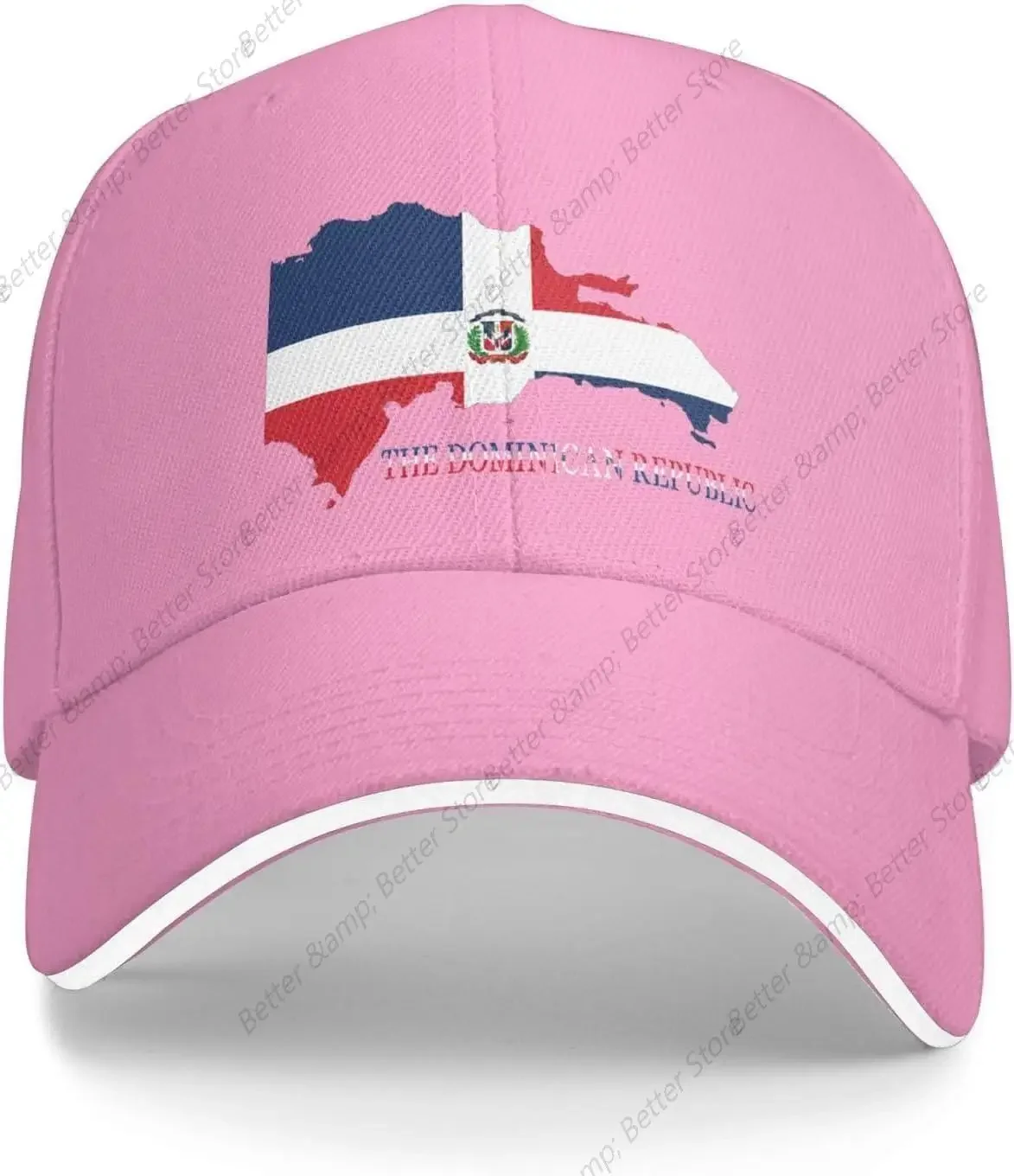 Фото Бейсбольная кепка с флагом Доминиканской Республики Dad Truck Flat Bill Snapback Brim Спортивная шляпа в стиле хип-хоп для мужчин и женщин Розовая №1