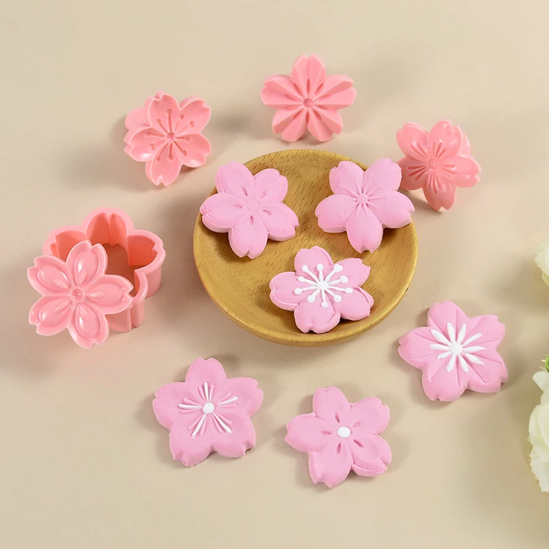 5pcs/set Sakura Cookie Mold Stamp Biscuit Cutter Pink Cherry Blossom DIY Floral Fondant Kitchen Baking Tools |