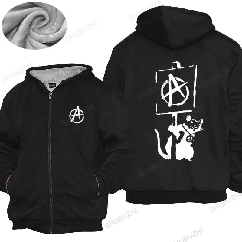 

New hoodies shubuzhi tops for men Banksy street art DMC Anarchy rat holding sign top hoodies cotton warm coat for boys euro size