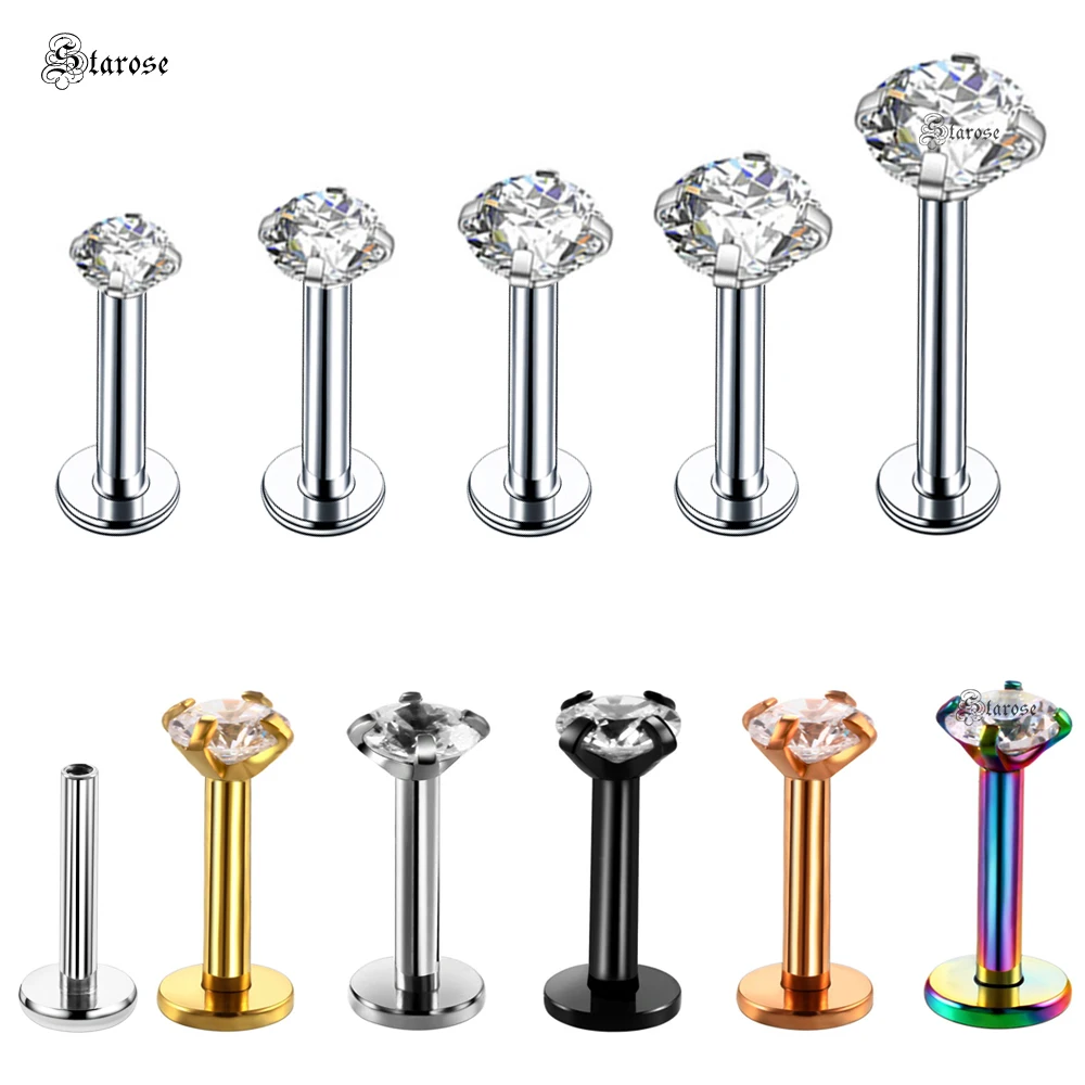 

New 4Pcs 1.2x6/8mm Bar 2/3/4/5mm White Zircon Surgical Steel Tragus Helix Piercing Labret Nariz Pierc Lip Nose Ring Stud Jewelry