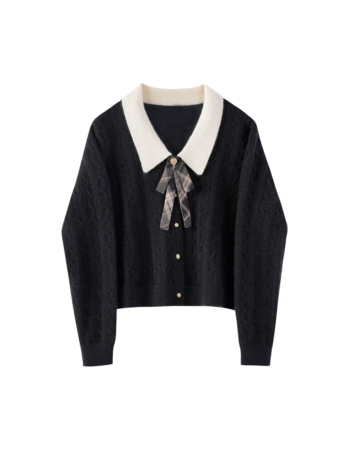 ALXNAN женский свитер 2 в 1 лоскутный с милым бантом и пуговицами вязаные топы