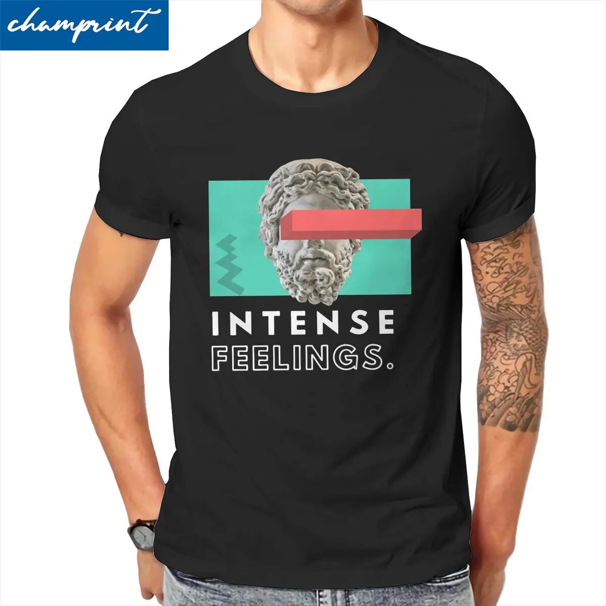 

Vintage Intense Feelings T-Shirts for Men O Neck Cotton T Shirts Aesthetic Statue Short Sleeve Tee Shirt Original Clothes