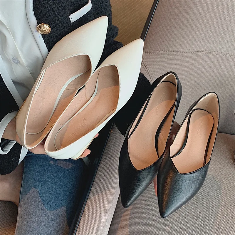 Ladies High Heels  Sandals PU Solid Color Pointed Toe Pumps Non Slip    Thick   Women Shoes