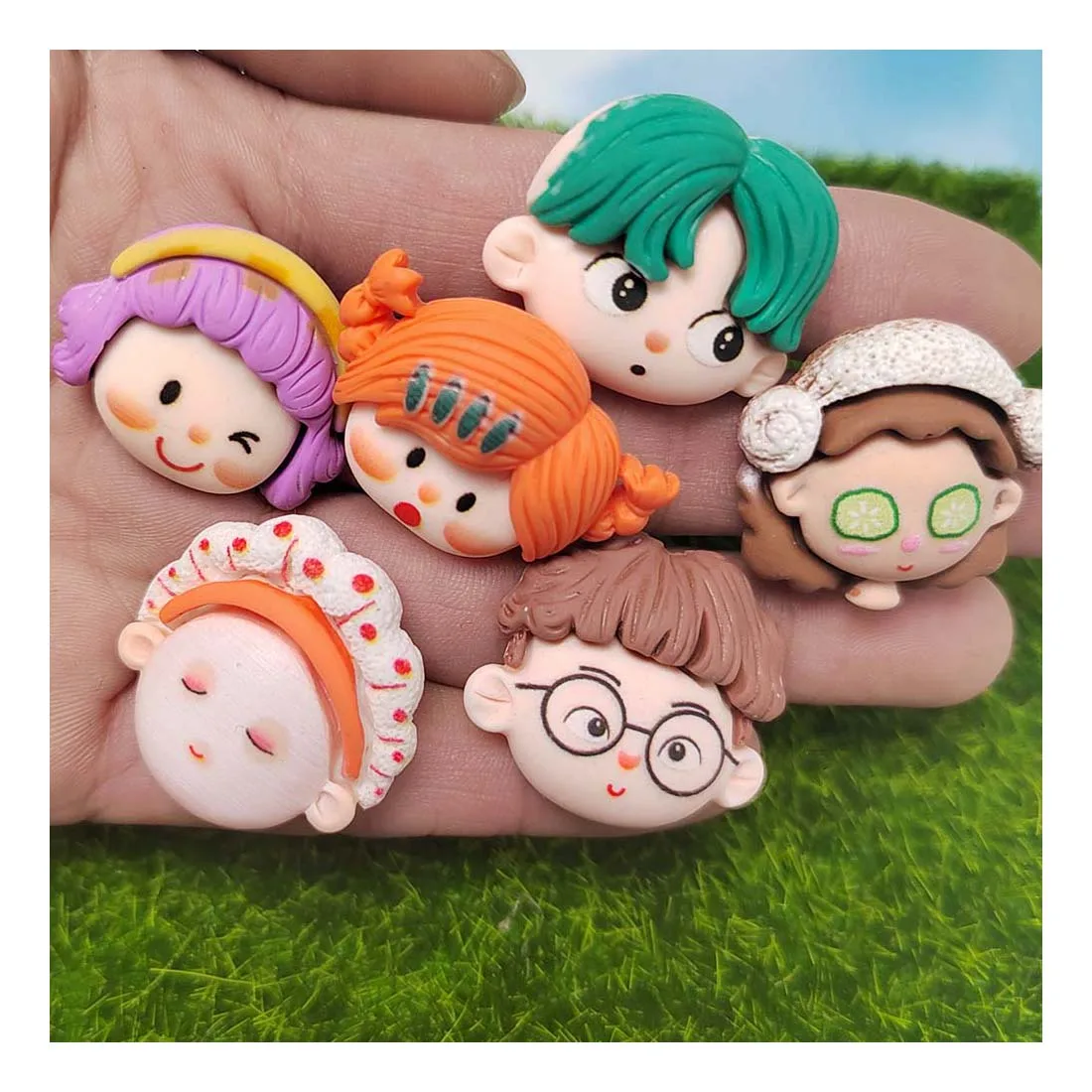 

Mix Design Resin Cartoon Girl Boy Head Flatback Cabochons Embellishments For Scrapbooking DIY Phone Decoration Hair Accessories