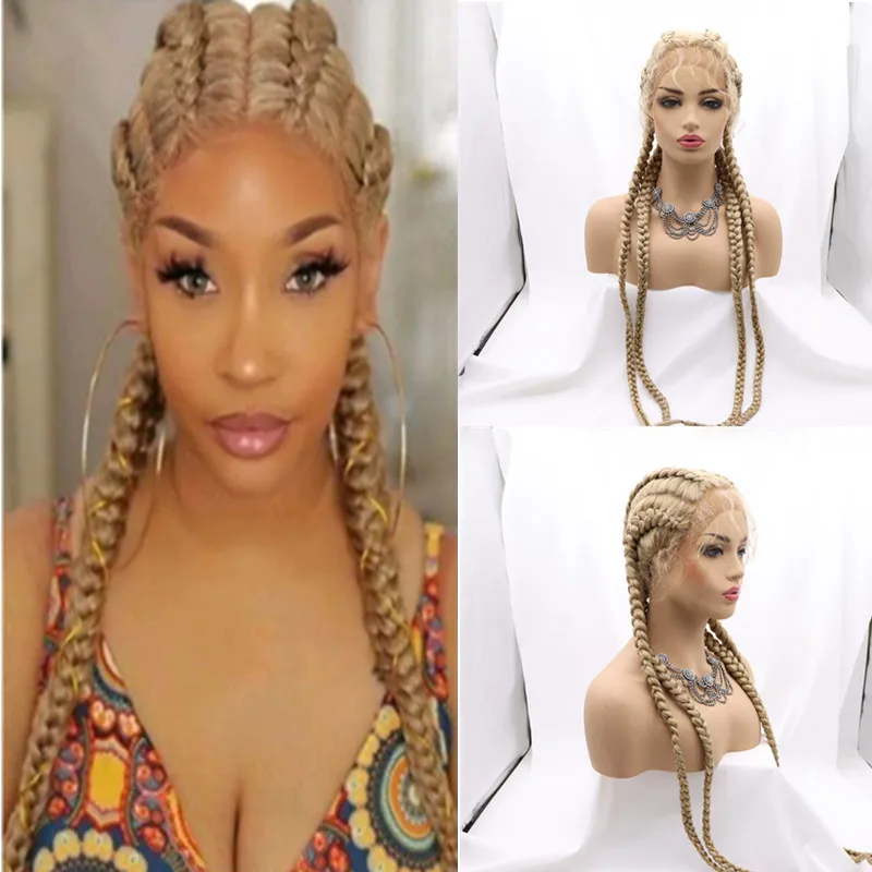 

Baby Hair For Black Women Handmade Lace Braided Wigs Braids Hair New Braided Wigs Full Lace Wig 32-34Long Synthetic