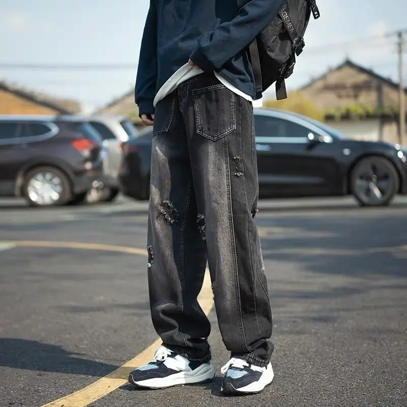 

DEEPTOWN Vintage Ripped Jeans Men Retro Fashion Hole Denim Pants Hip Hop Punk Trousers Male Streetwear Loose Casual Straight 3XL