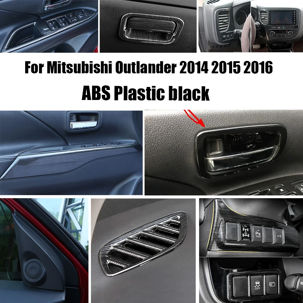 Фото Черный матовый для Mitsubishi Outlander 2017-2020, автомобильный подлокотник, оконное стекло, переключатель подъема, рулевое колесо, вентиляционная рамка кондиционера №1