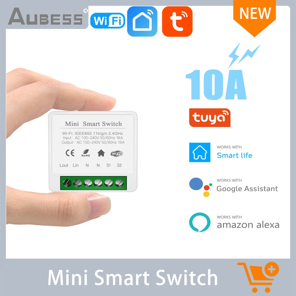 

Aubess Mini Smart Switch Module Mobile App Control Timer WIFI Wireless Switch Group Control For Tmall Wizard Tuya Google Alexa