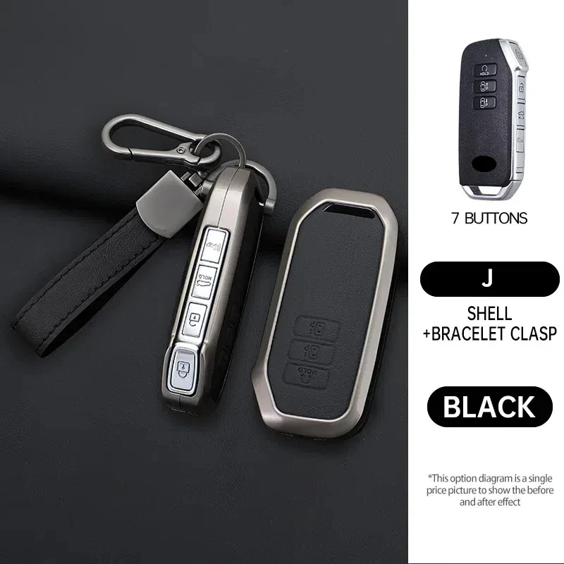 

Металлический + кожаный держатель для ключей для Kia Sorento MQ4 2020 2021 2022 EV6 K8 V6 7 кнопок, защитный чехол для дистанционного ключа автомобиля