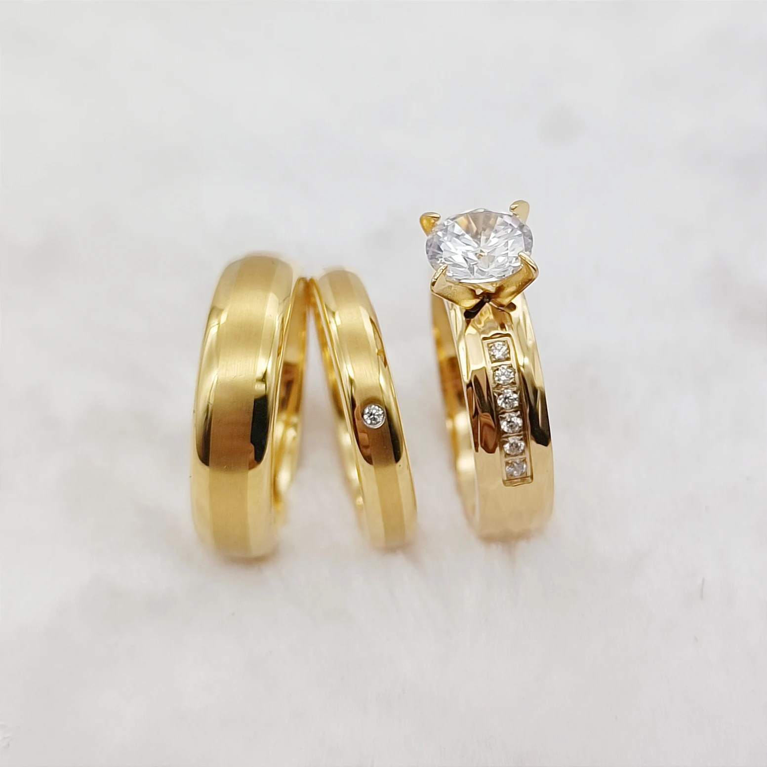 

3 шт. парные обручальные кольца для мужчин и женщин позолоченные ювелирные изделия 18k cz бриллианты
