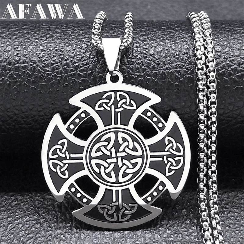 

Viking Celtic Knot Cross Necklace Stainless Steel Silver Color Amulet Witch Trinity Knots Necklaces Jewelry nudo de bruja N7962