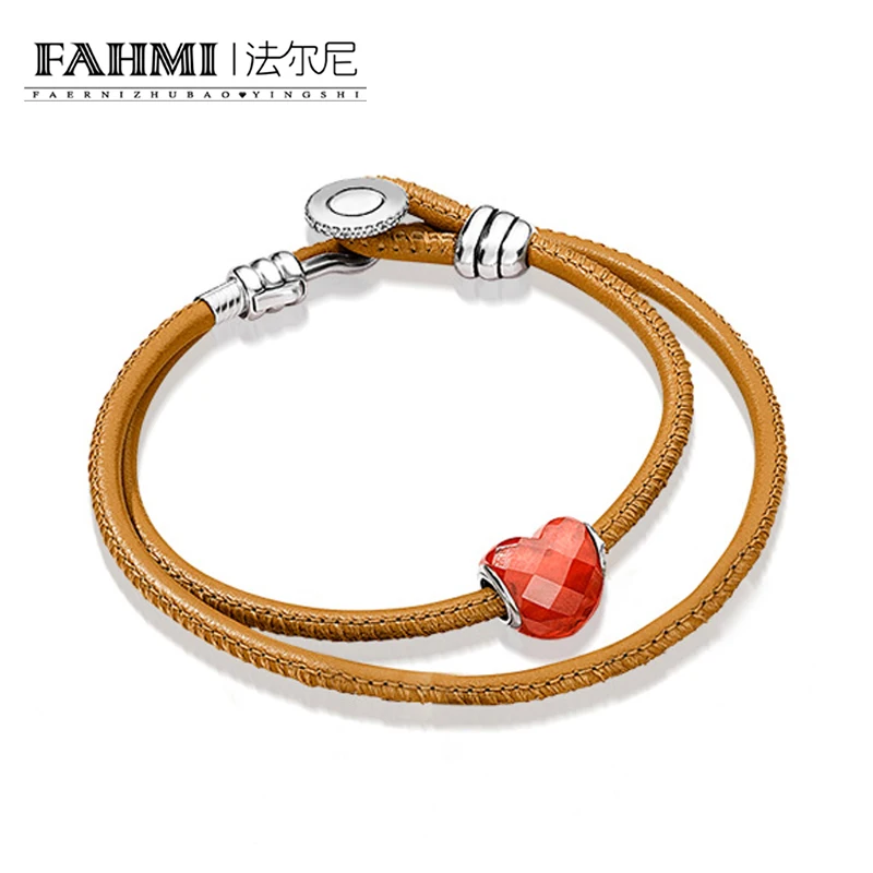 

2020 100% 925 Sterling Silver Summer Lover Set 597194CGT-D MOMENTS GOLDEN TAN DOUBLE LEATHER BRACELET WITH BUTTON CLAS