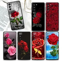 bright red rose flowers phone case for samsung galaxy s20 s21 fe s10 s9 s8 s22 plus ultra 5g s10e lite case black soft tpu cover