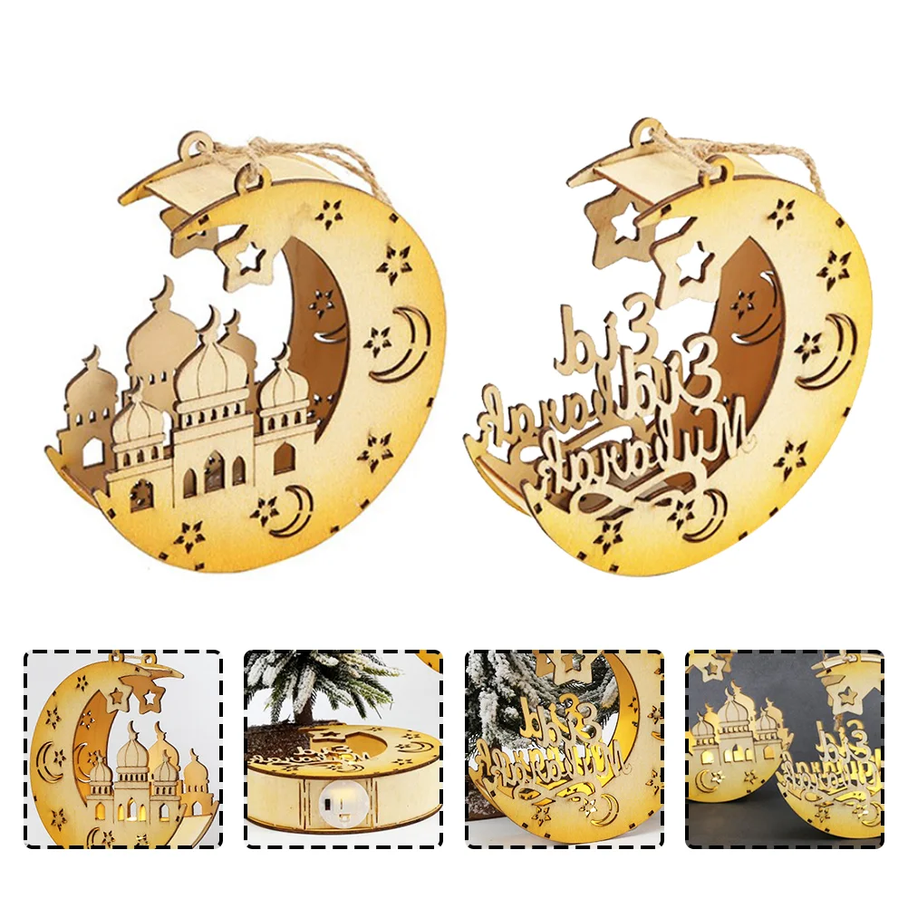 

2pcs Practical Eid Ornaments Moon Shape LED Lights Muslims, Ramadan Presents