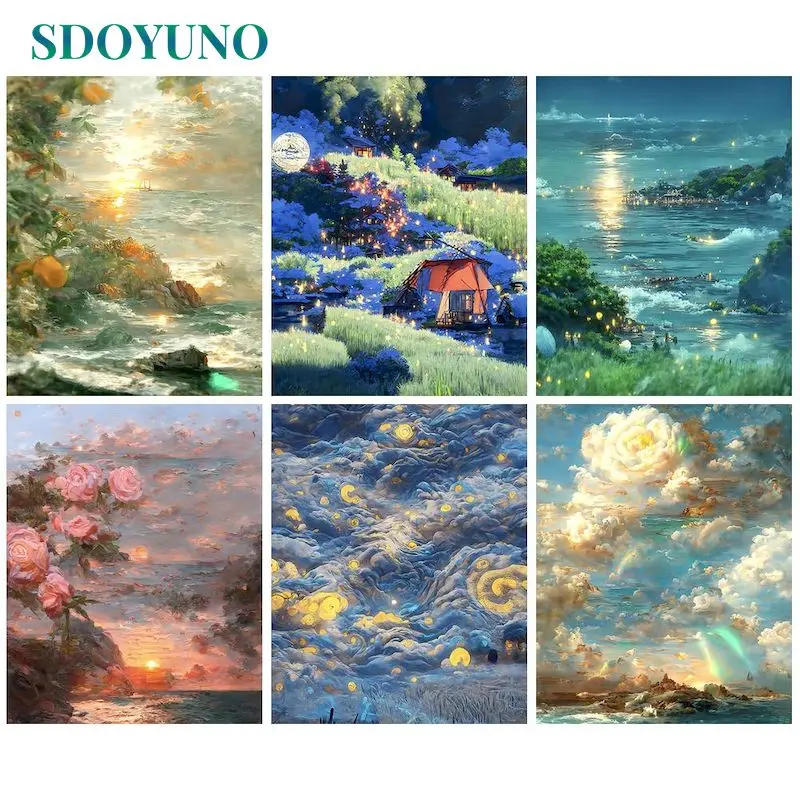 

SDOYUNO Pictures By Number Landscape Kits Home Decor Painting By Numbers Drawing On Canvas HandPaint Art Gift