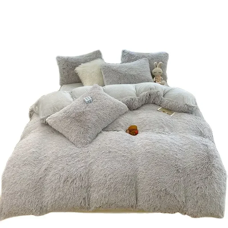 Зимний синий комплект пододеяльника с длинным ворсом теплое постельное белье