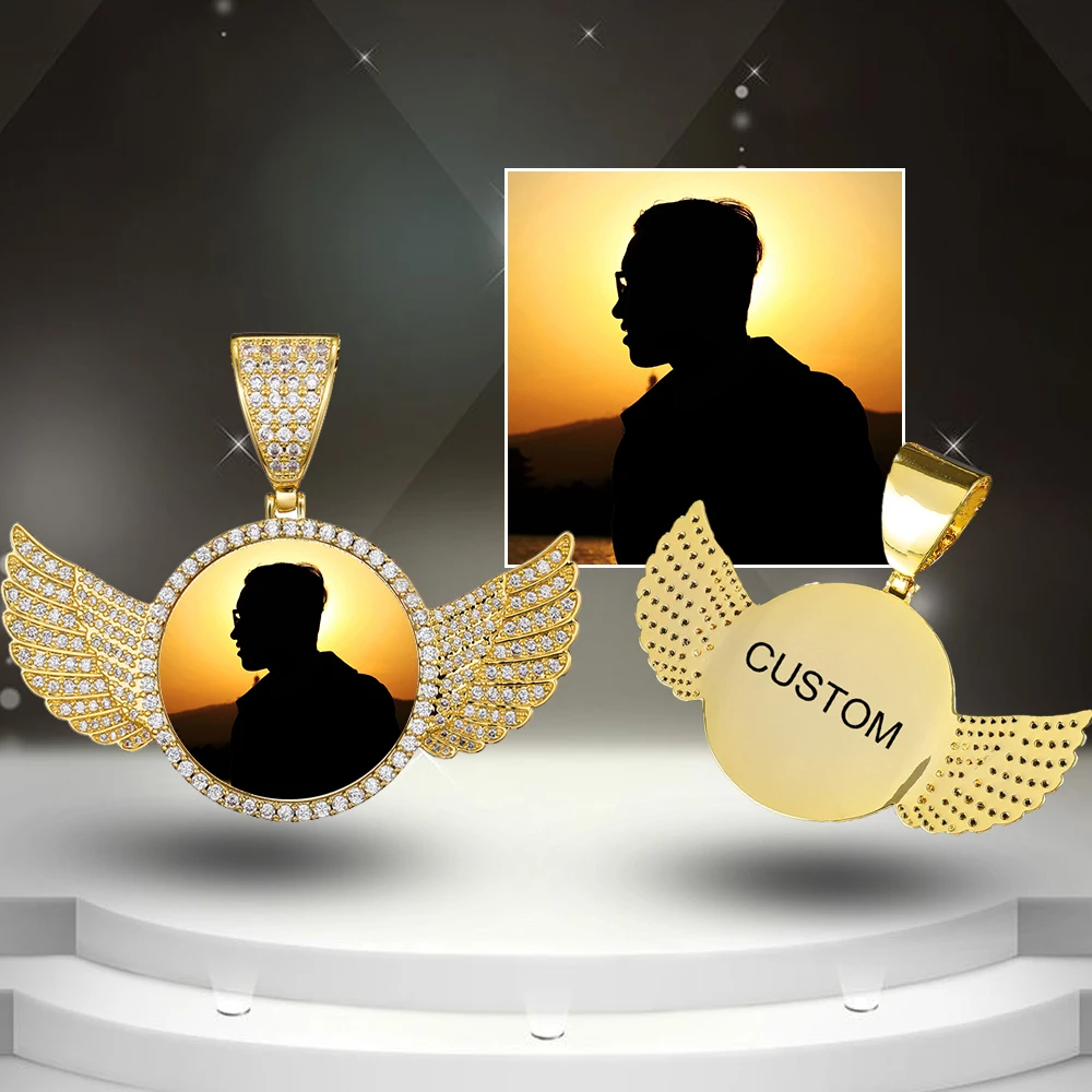 

Цепочка с кулоном в стиле хип-хоп для мужчин, однотонное украшение с декором сверкающие кубики циркония, на заказ, с фото-памятью, ювелирное изделие