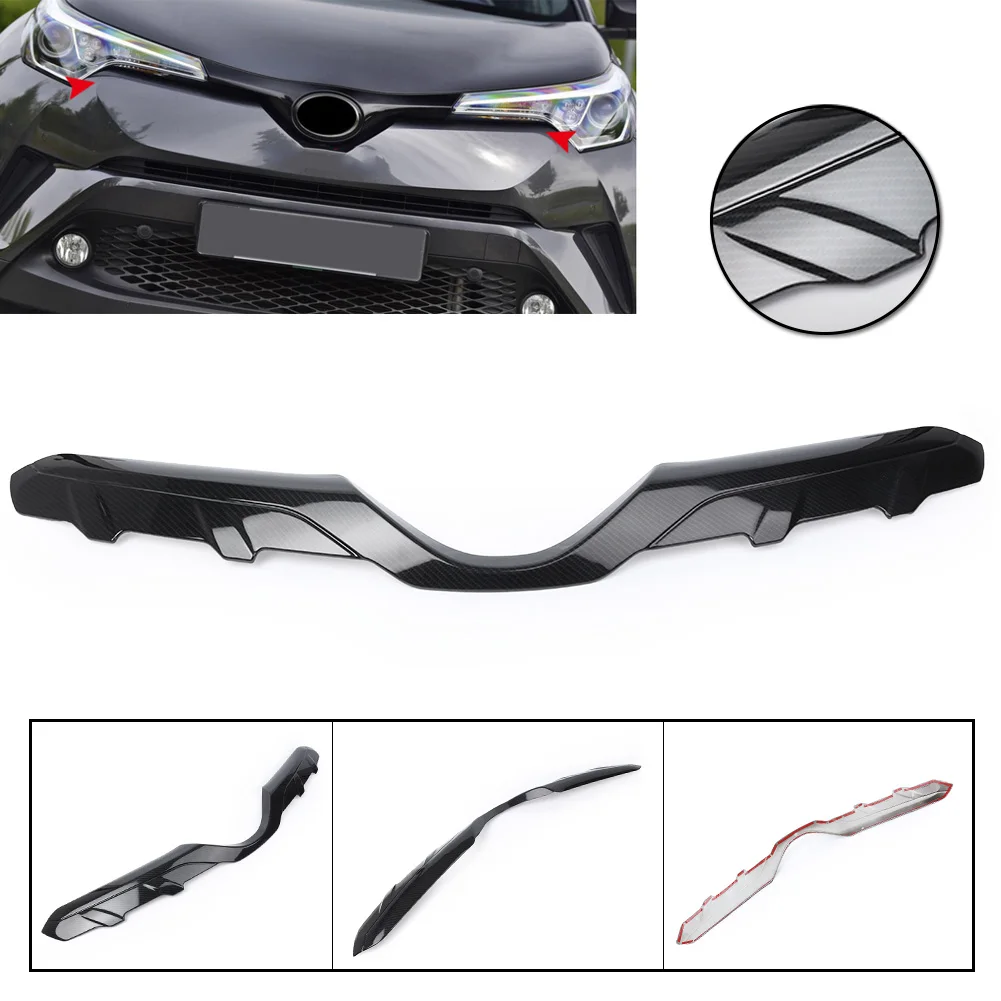 

For Toyota CHR C-HR Auto Car Front Grill Upper Grille Guard Trim Cover Protection Carbon Fiber Style 2016 2017 2018