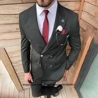 fashion groom peaked lapel tuxedo male wedding double breasted 2 piece jacket pants set formal business slim fit suits for mens