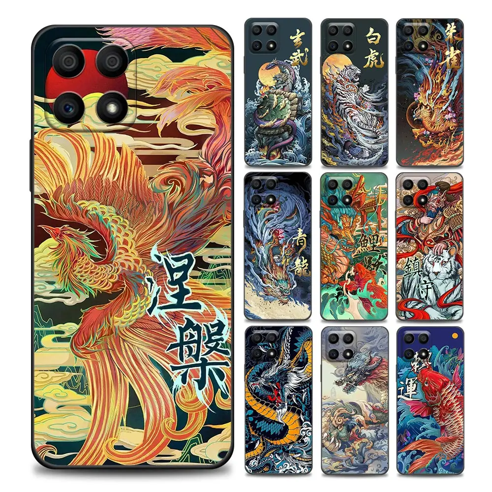 

Drawing Dragon Tiger Birds Anime Phone Case For Honor 50 30 10 Lite 30i 20 9A 9C 9X Pro 8X Nava 8i 9 Y60 Cover Soft Silicon Case