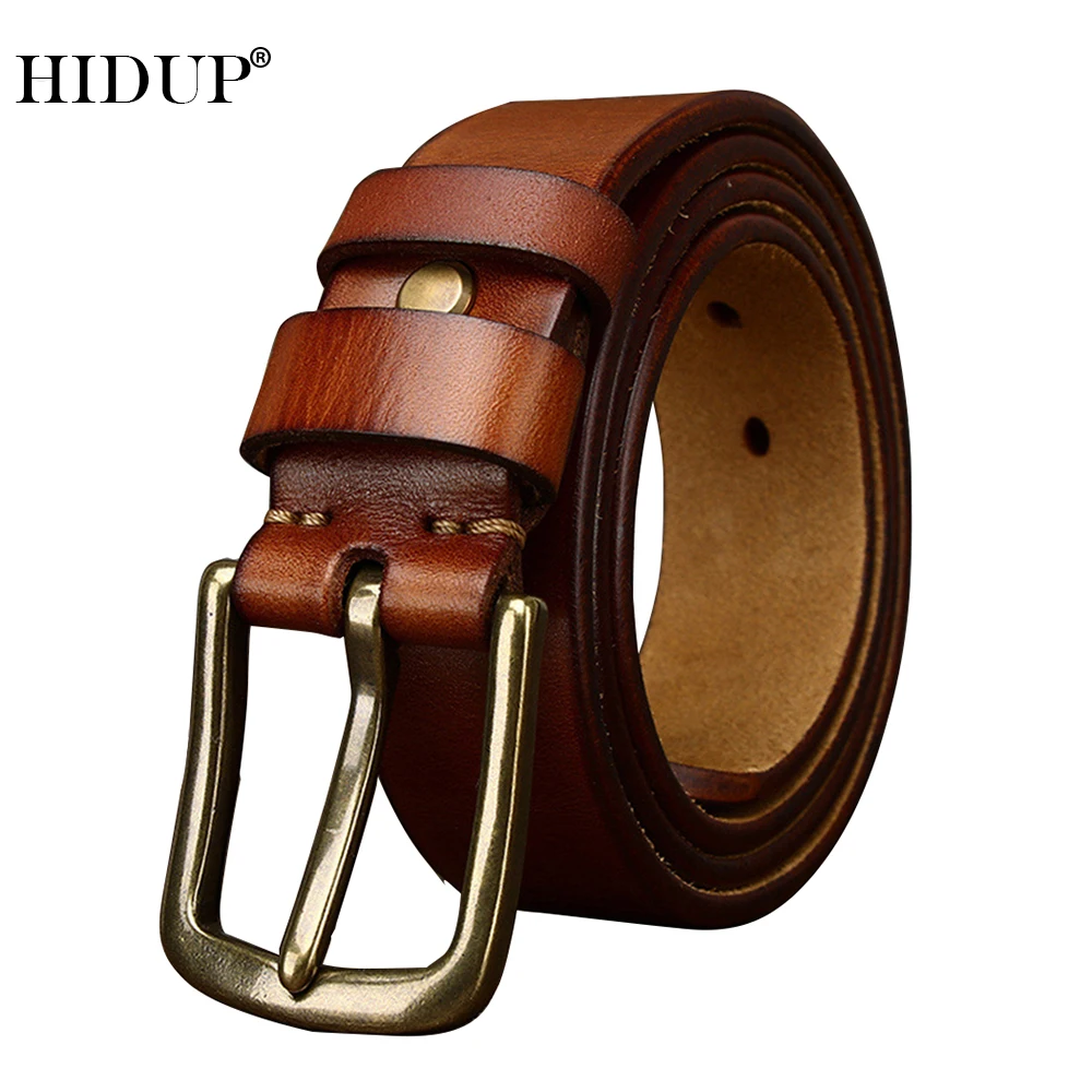HIDUP Unique Design Handmake Solid Cowskin Leather Belts Brass Buckle Retro Styles Belt Jeans Clothing Accessories NWJ1214