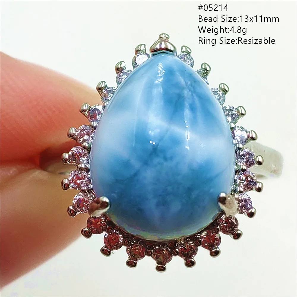 

Natural Blue Larimar Adjustable Ring 925 Sterling Silver Women Men Blue Larimar Water Pattern Ring Dominica AAAAAA