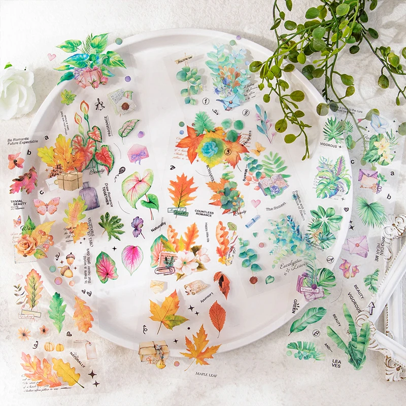 

6Sheets Green Plant Theme PET Stickers Phone Accessories Aesthetic Scrapbooking Art Notebooks Personalized Hand Account Collage