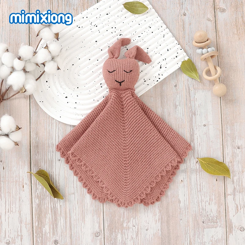 

Baby Security Blanket Knit Newborn Infant Boy Girl Soft Muslin Bib Stuffed Rabbit Doll Toddler Sleeping Cuddling Towel Facecloth