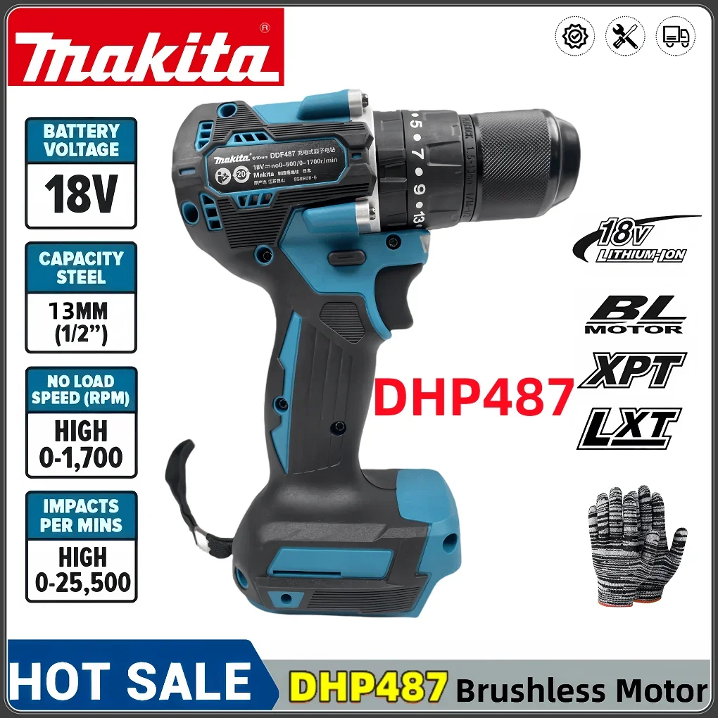 Makita Новый DHP487 13 мм Аккумуляторная ударная дрель 18VLXT Бесщеточный двигатель