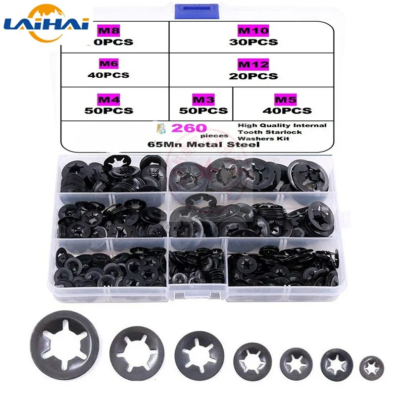 

260Pcs M3 M4 M5 M6 M8 M10 M12 Push-on Locking Washers Star Nut Metal Quick Speed Star Nut Locking Fastener Assorted Kit