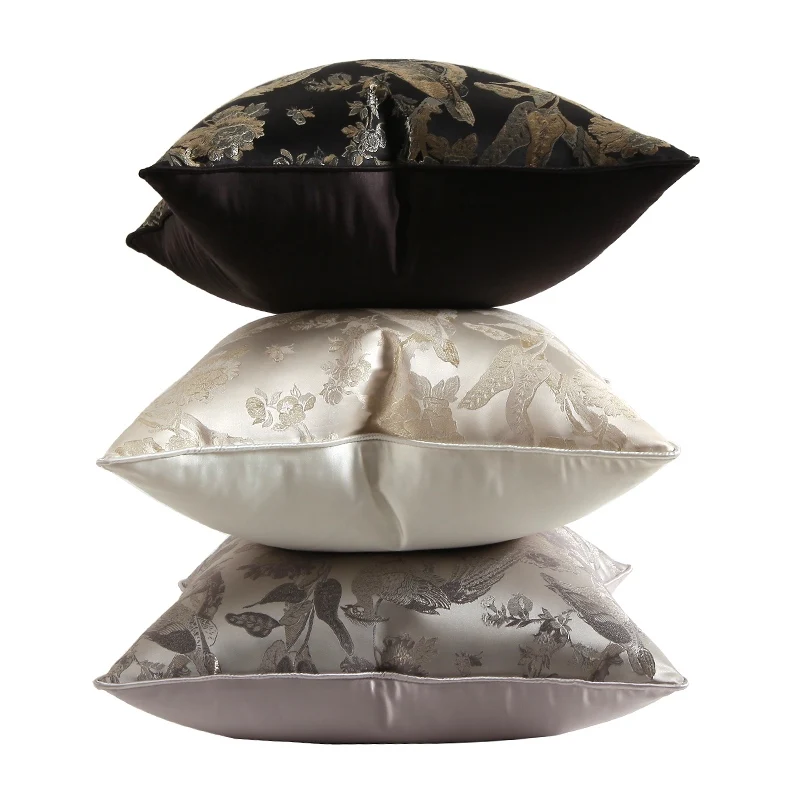 Ретро комната серебристо-серый черный Флора птица жаккардовый чехол для подушки