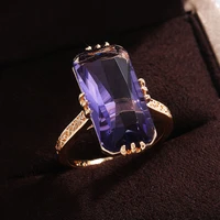 new trendy rose gold rectangular engagement rings for women shine purple cz stone inlay fashion jewelry charm wedding bands ring