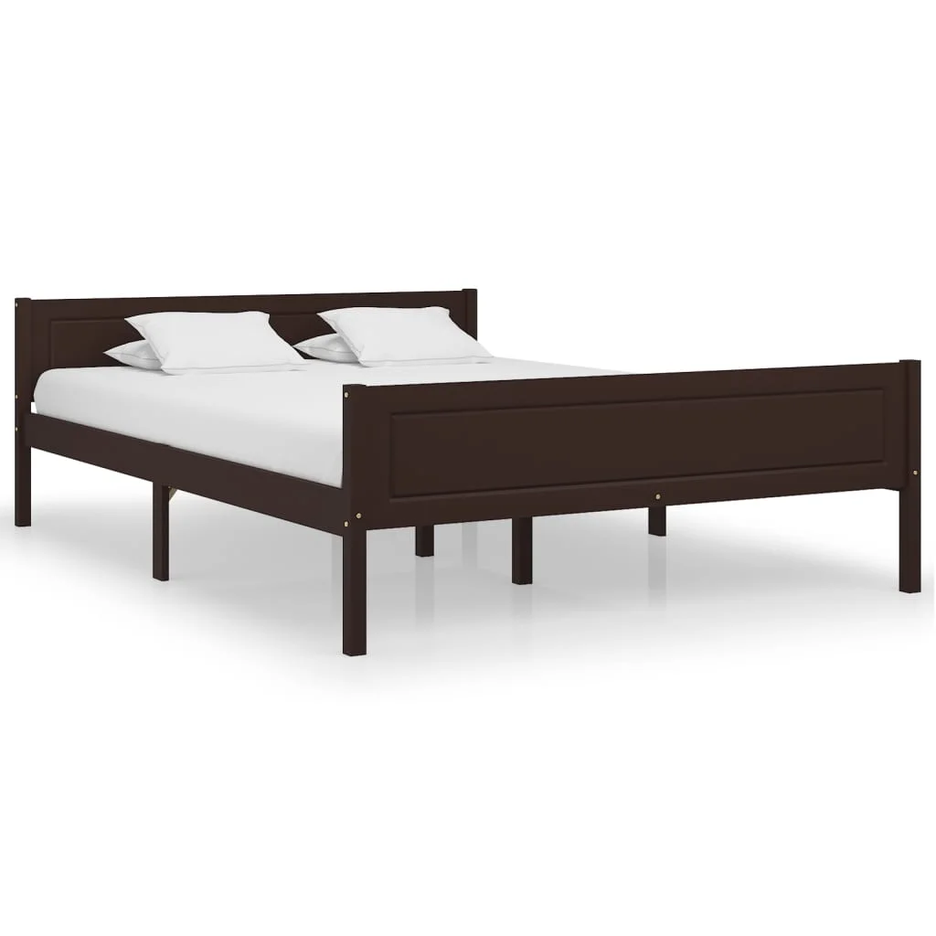 

Double Bed Frame 160X200 CM Dark Brown Solid Pine Wood Bed Base Robust and Durable Neoclassical Elegant Bedroom Furniture