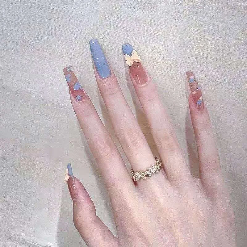 

24pcs/box Press On False Nails Cute Nail Art Wearable Fake Nails Heart Tips With Glue and Sticker With Wearing Tools As Gift