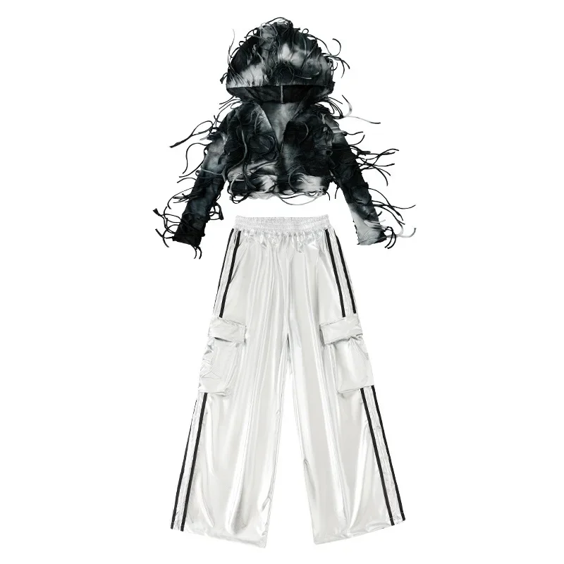 Укороченные толстовки с капюшоном для девочек в стиле хип-хоп штаны-карго