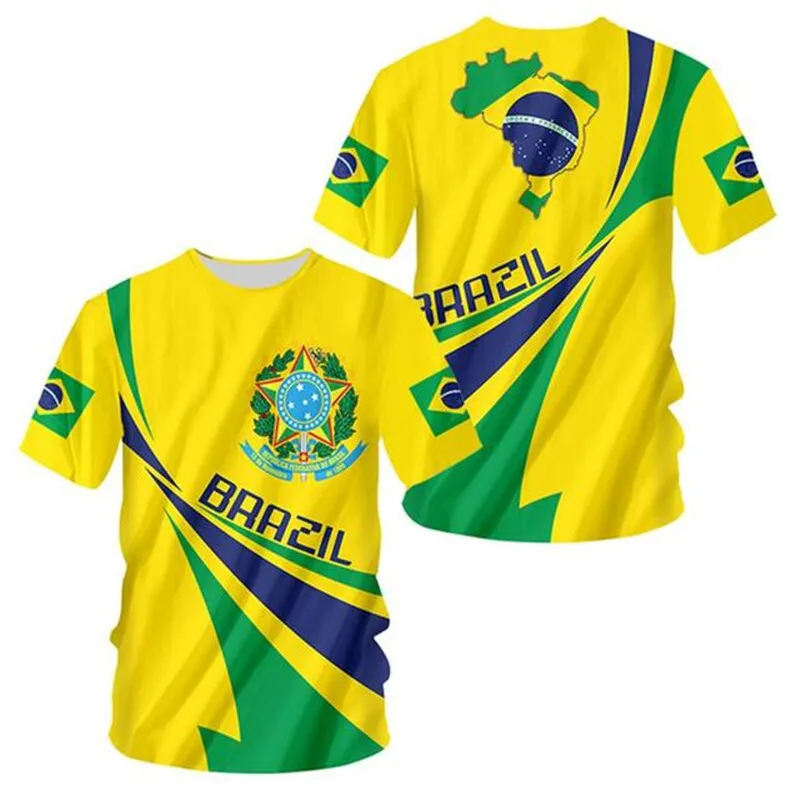 

Brazilian round neck football T-shirt, 3D design Brazilian flag T-shirt, summer fashion short sleeve, big Street Harajuku T-shirt 2022