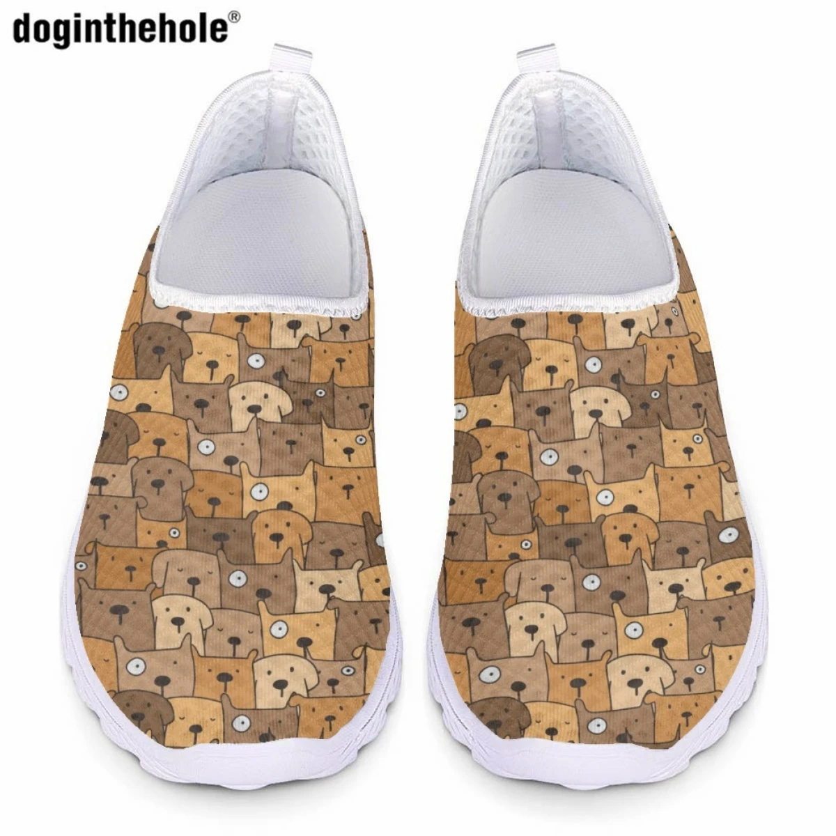 

Doginthehole Fashion Cute Puppy Print Casual Flat Shoes for Ladies Summer Comfortable Breathable Mesh Shoes Light Nursing Shoes