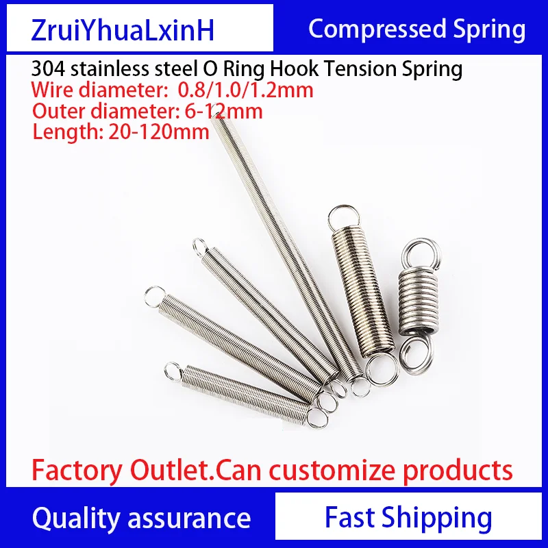 

304 Stainless O Ring Hook Coil Cylindroid Helical Pullback Extension Tension Spring Steel Wire Diameter 0.8mm 1.0mm 12.mm