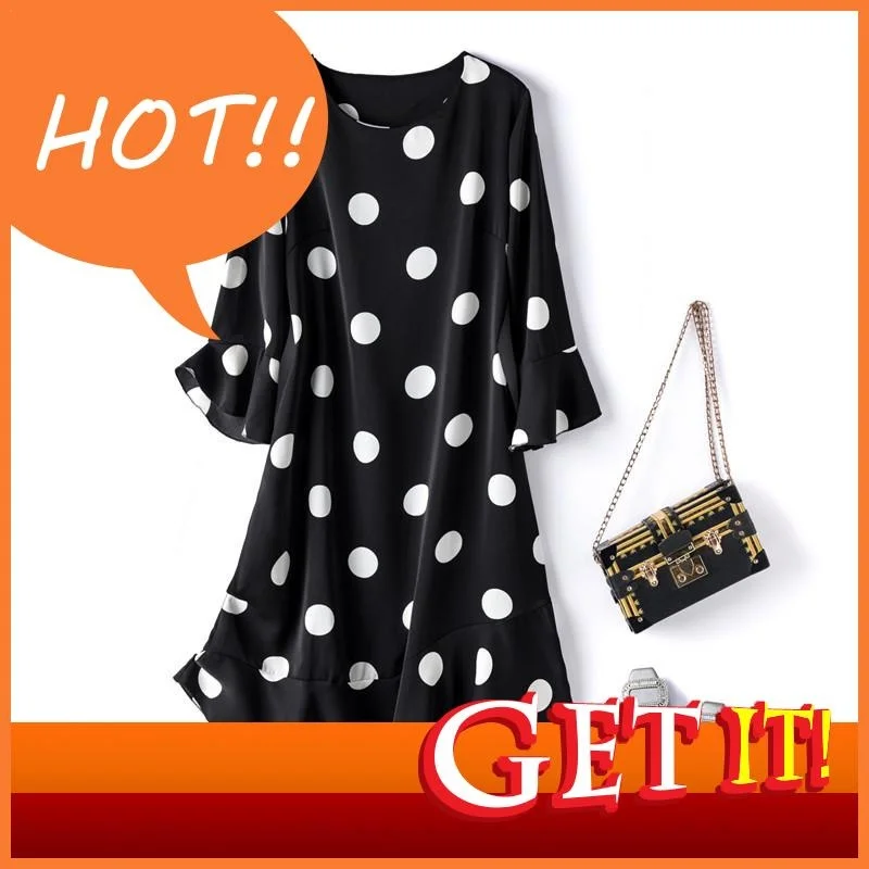 

2023 Spring Dresses For Women New Fashion Patchwork Polka Dot O Neck Ruffled Korean Belted Slim Knee Length Fashion Woman Dress