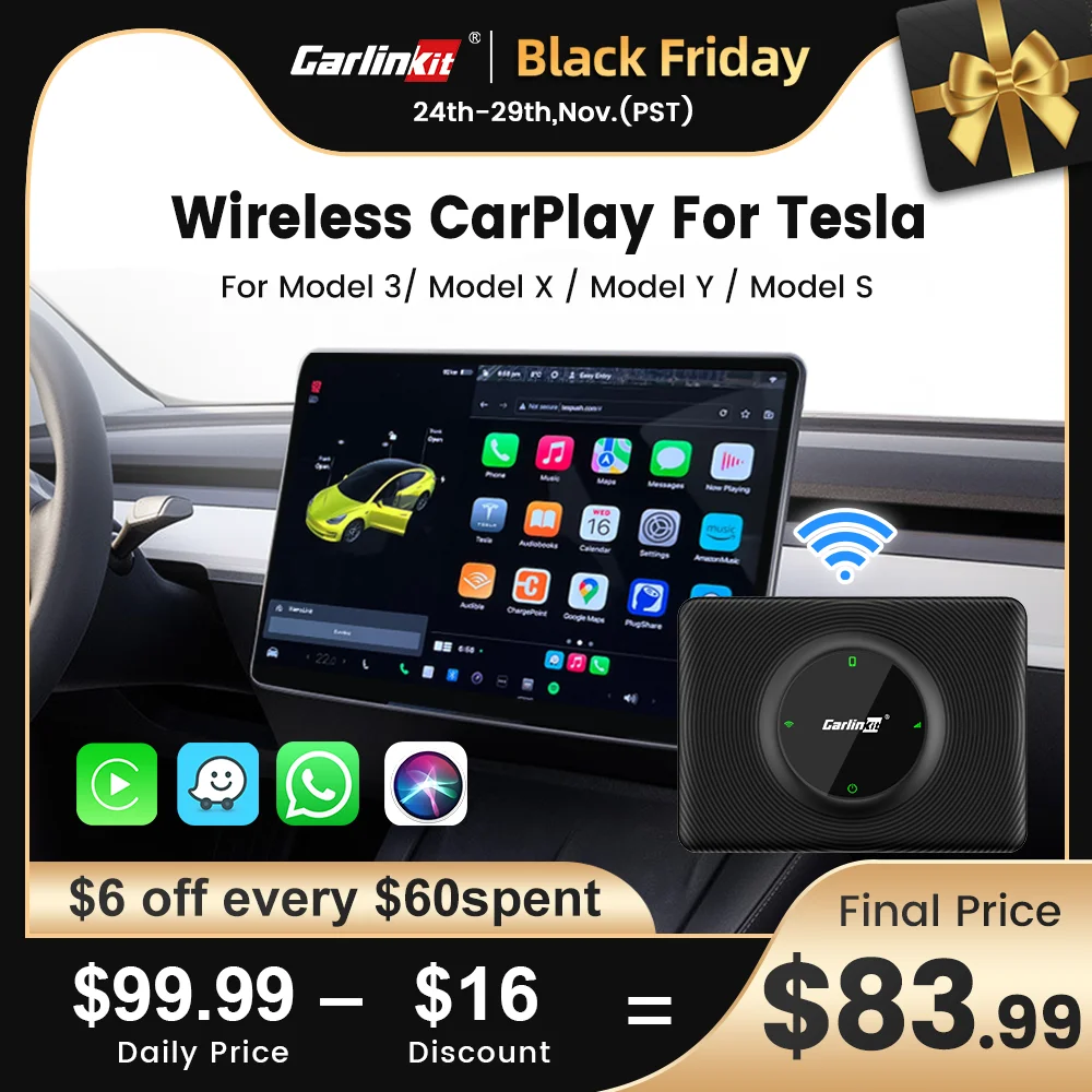 

CarlinKit T2C CarPlay беспроводной адаптер для Tesla All Series Mini, беспроводной CarPlay Ai Box, Wi-Fi, Bluetooth, автоматическое подключение, обновление OTA