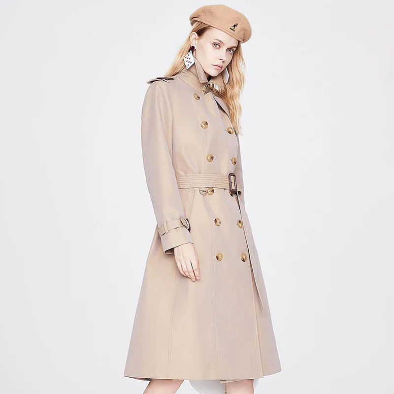 

Trench Coat Women's Spring Autumn Classic Solid Color Trench Coat With Belt Epaulettes Lapel Double-breasted Coat