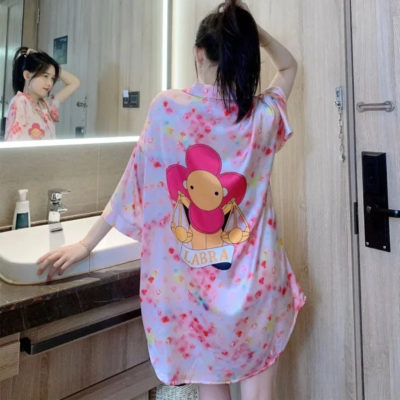 Летняя Новинка ночная рубашка из вискозы с коротким рукавом женская Свободная