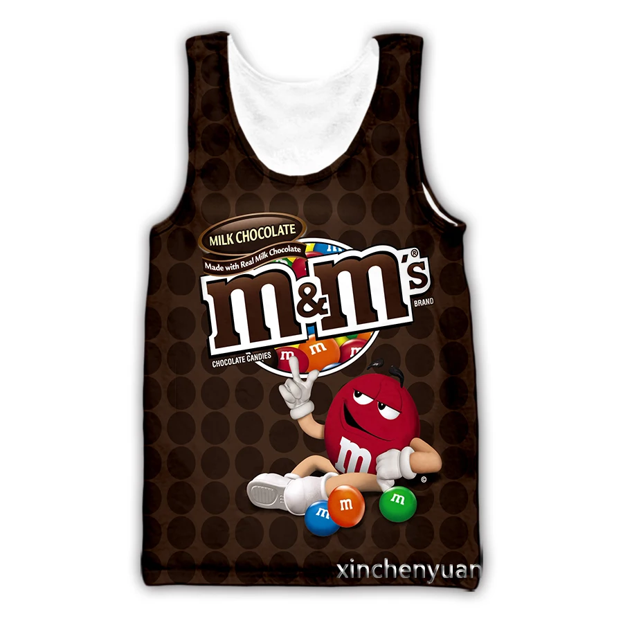 

Новые модные повседневные майки phechion для мужчин и женщин еды m & m с 3D принтом, летняя нижняя рубашка, уличная мода A54