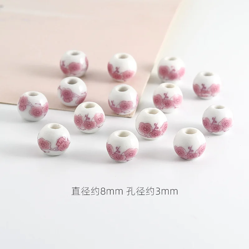 100 шт. 8 мм синие китайские цветочные узоры круглые керамические фарфоровые