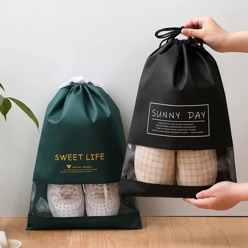 

1pcs/3pcs Non-woven Shoes Bag Waterproof Dustproof Organizer Transparent Cover Portable Tote Drawstring Bag For Shoes Storage