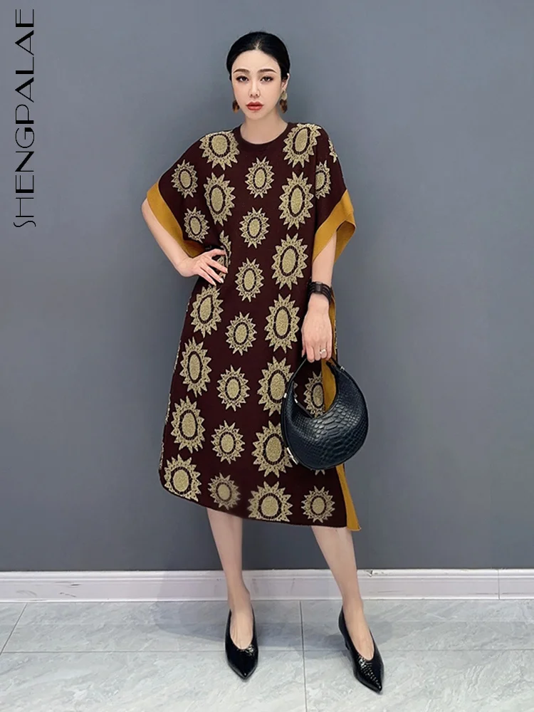 

Женское платье с принтом подсолнуха SHENGPALAE, повседневное свободное платье с рукавами «летучая мышь» и круглым вырезом, лето 2023, Новое поступление 5R5212