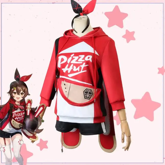 

Костюм для косплея Эмбер Genshin Impact, Женский комплект с толстовкой и брюками в стиле «пицца», солнцезащитные очки, игровой головной убор с янта...