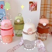 ins style cartoon mug outdoor gym sports drinking kettle portable kawaii cup 600ml tumbler with straw cute water bottle for girl