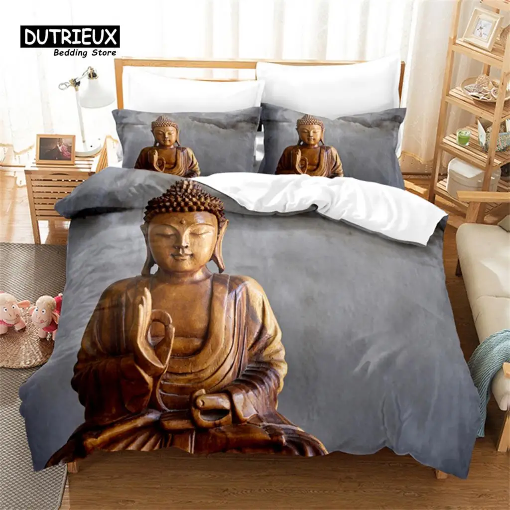 

Buddha Statue Bedding Set, 3Pcs Duvet Cover Set, Soft Comfortable Breathable Duvet Cover, For Bedroom Guest Room Decor